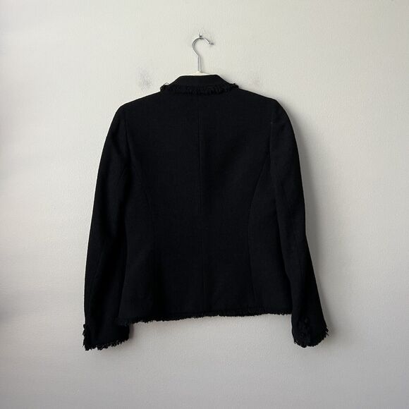 Albert Nipon Blazer Womens Size 4 Black Wool Blend Fringe Details Jacket Lined - Picture 9 of 12